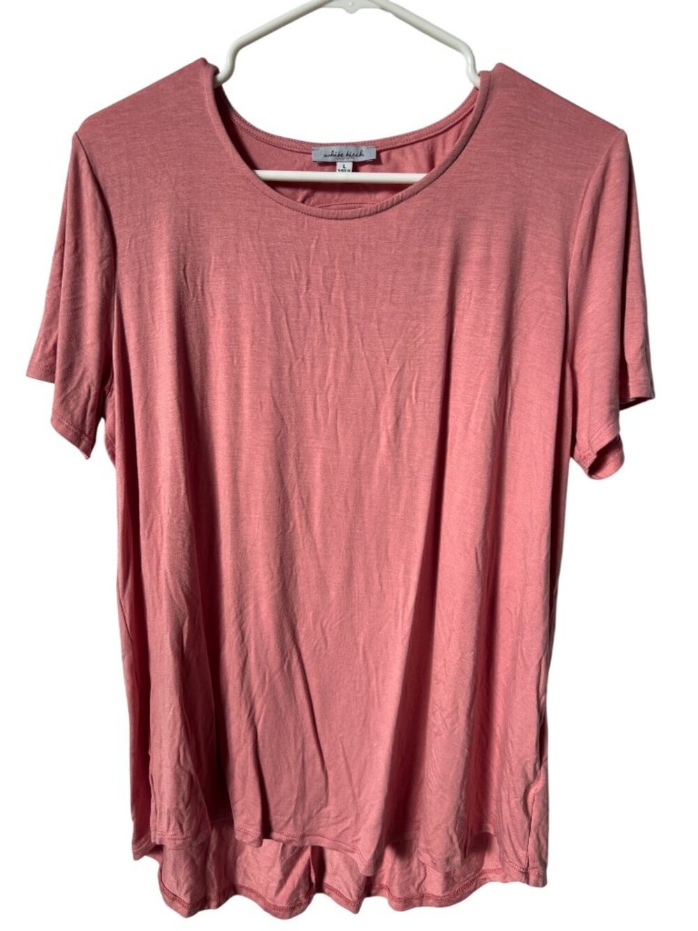 White Birch Top Large Cutout Back Short Sleeve Tee Pink Minimalist Everyday Wear